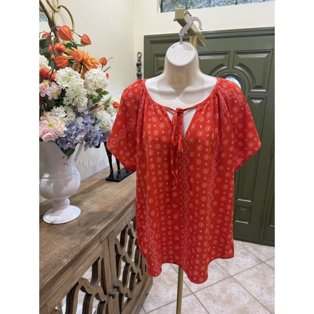 Women's Boho Chic Orange Patterned Top – Size Large (L)